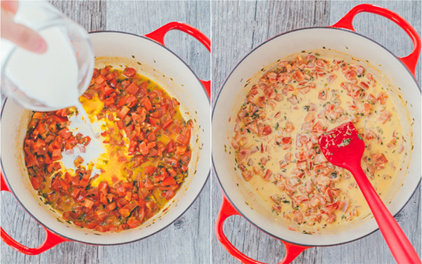 Пятая фотография к инструкции по приготовлению рецепта Паста лингвини с курицей и томатным соусом Альфредо
