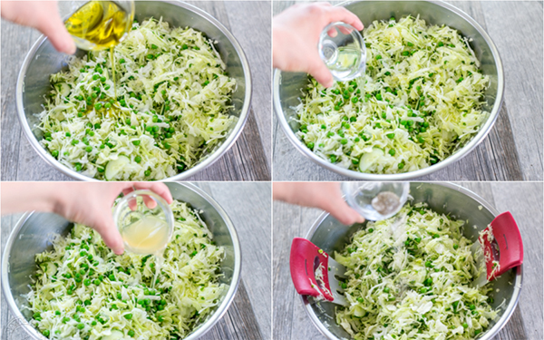 Пятая фотография к инструкции по приготовлению рецепта Салат из свежей капусты с огурцом и зеленым горошком