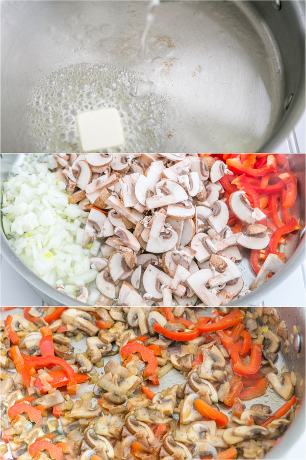 Вторая фотография к инструкции по приготовлению рецепта Паста с соусом альфредо, курицей и овощами