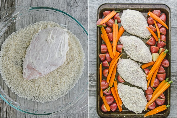 Четвертая фотография к инструкции по приготовлению рецепта Запеченные куриные грудки в панировке с овощами