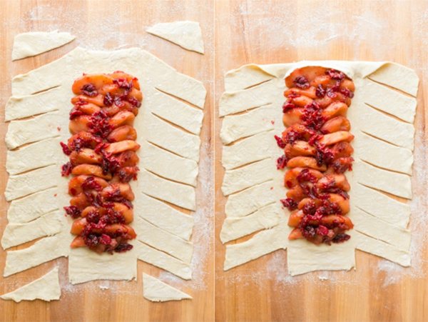 Вторая фотография к инструкции по приготовлению рецепта Плетеный пирог с яблочно-клюквенной начинкой
