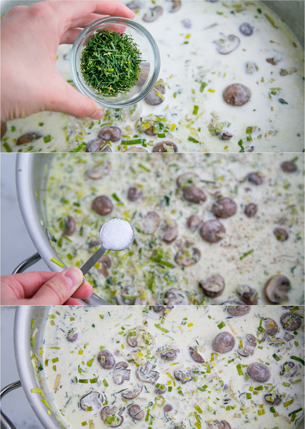 Шестая фотография к инструкции по приготовлению рецепта Паста с шампиньонами и луком-пореем в сливочном соусе