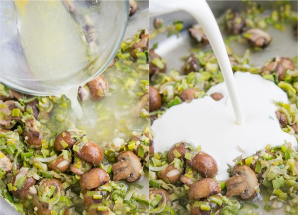 Пятая фотография к инструкции по приготовлению рецепта Паста с шампиньонами и луком-пореем в сливочном соусе